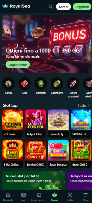 Royalsea app mainpage